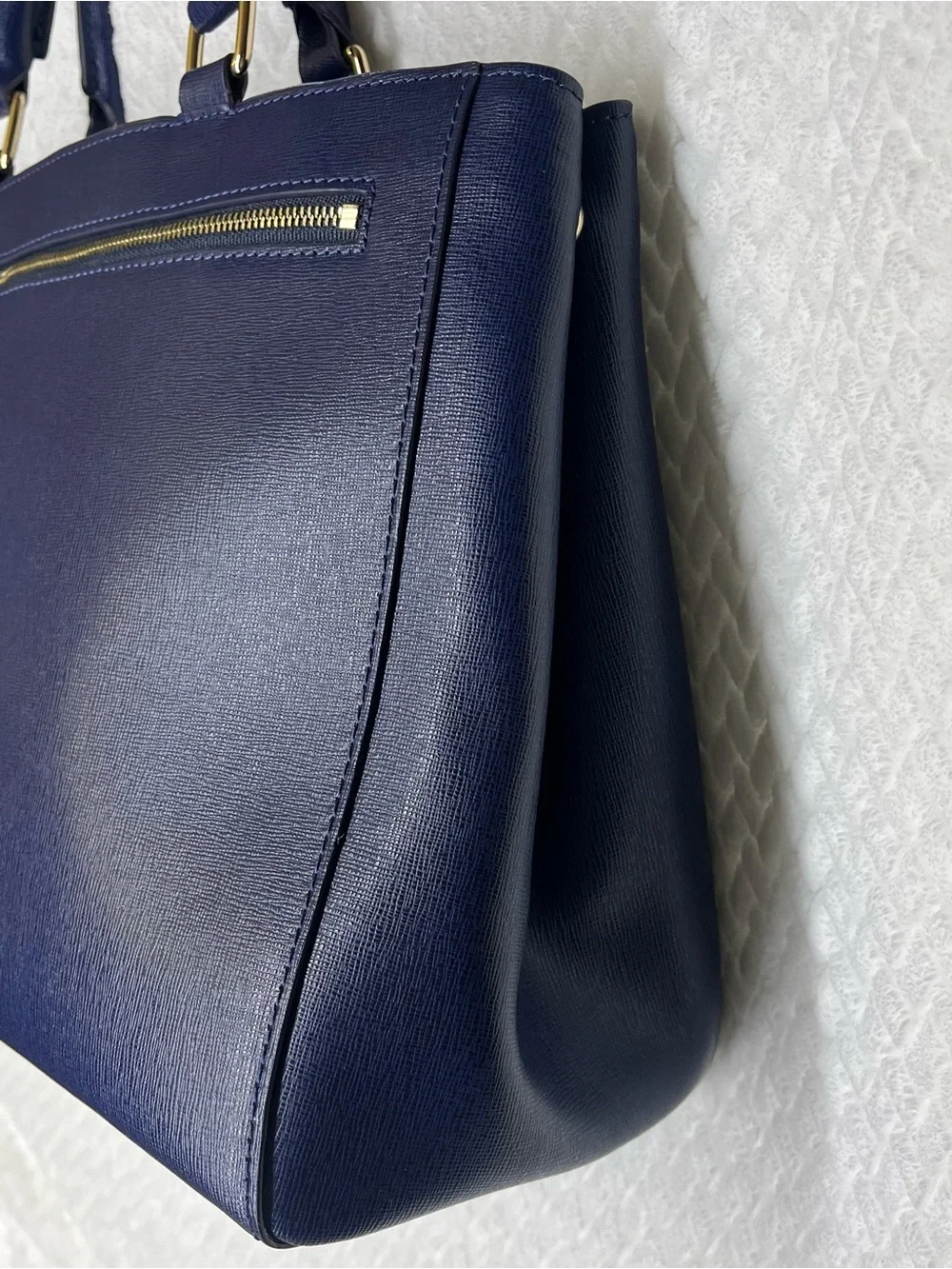 LIKE NEW Dooney & Bourke Blue Saffiano Satchel Top Handle, Striped Lining